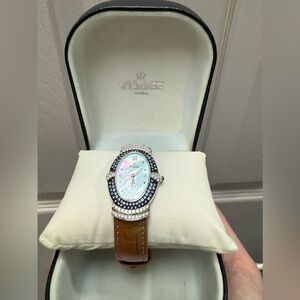 VISAGE Women’s Quartz 925 Silver Watch w crystal-encrusted bezel Brand New READ